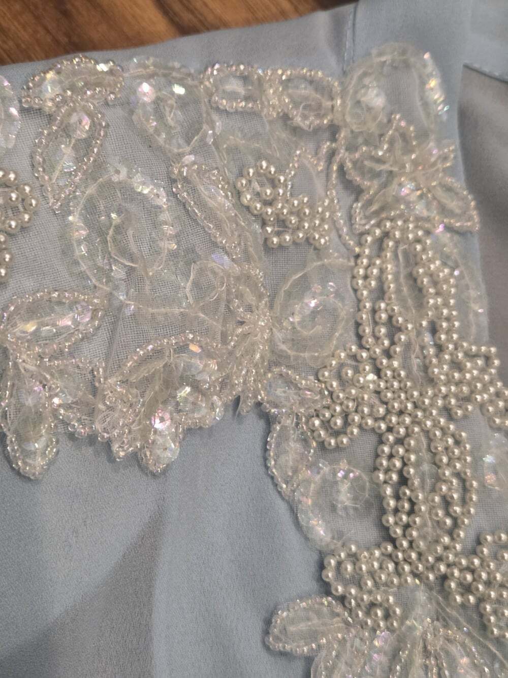 Glatter & Sims Vintage Sheer Blue Duster Jacket Sequin Pearl Beaded Size 20 - Picture 4 of 10